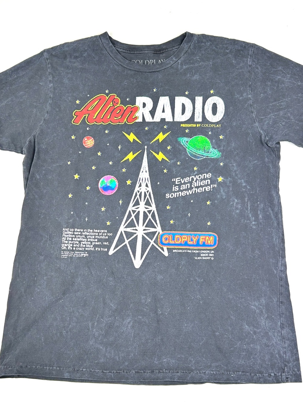 Coldplay Music of the Spheres Alien Radio T-Shirt Black Cotton Concert Tour Med